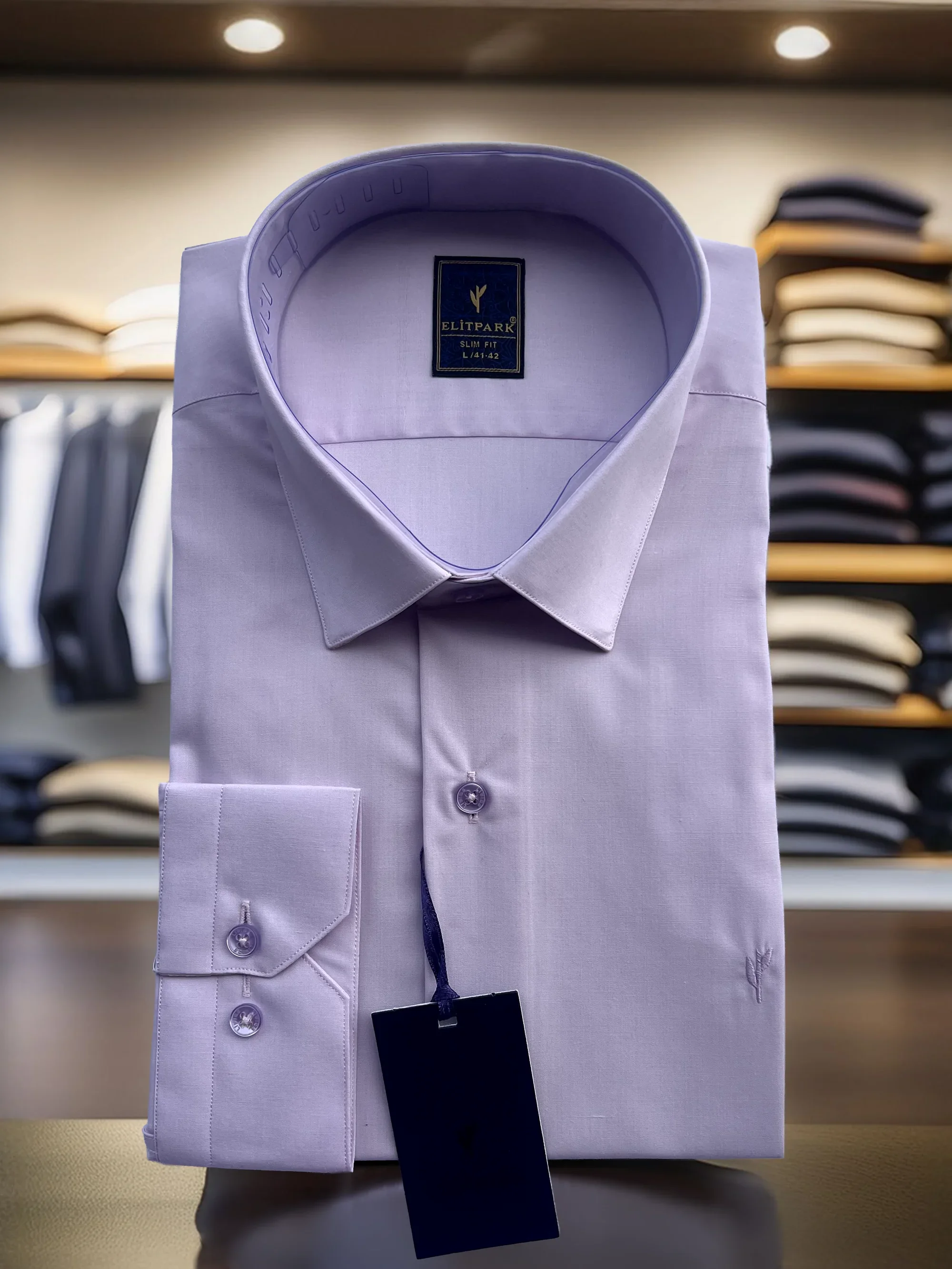 Lila Düz Renk Pamuklu Erkek Gömlek