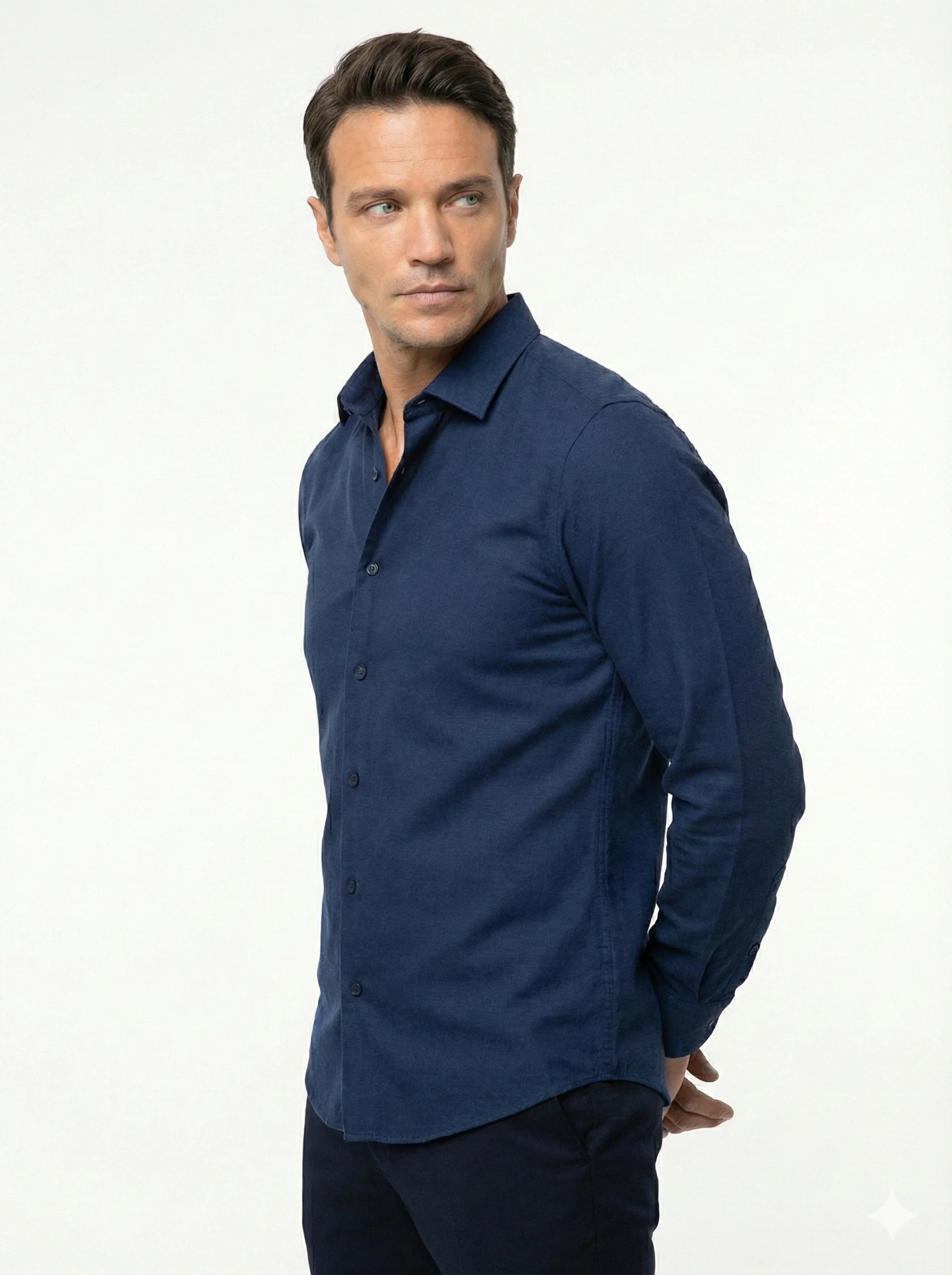 Lacivert Düz Renk Pamuklu Erkek Gömlek