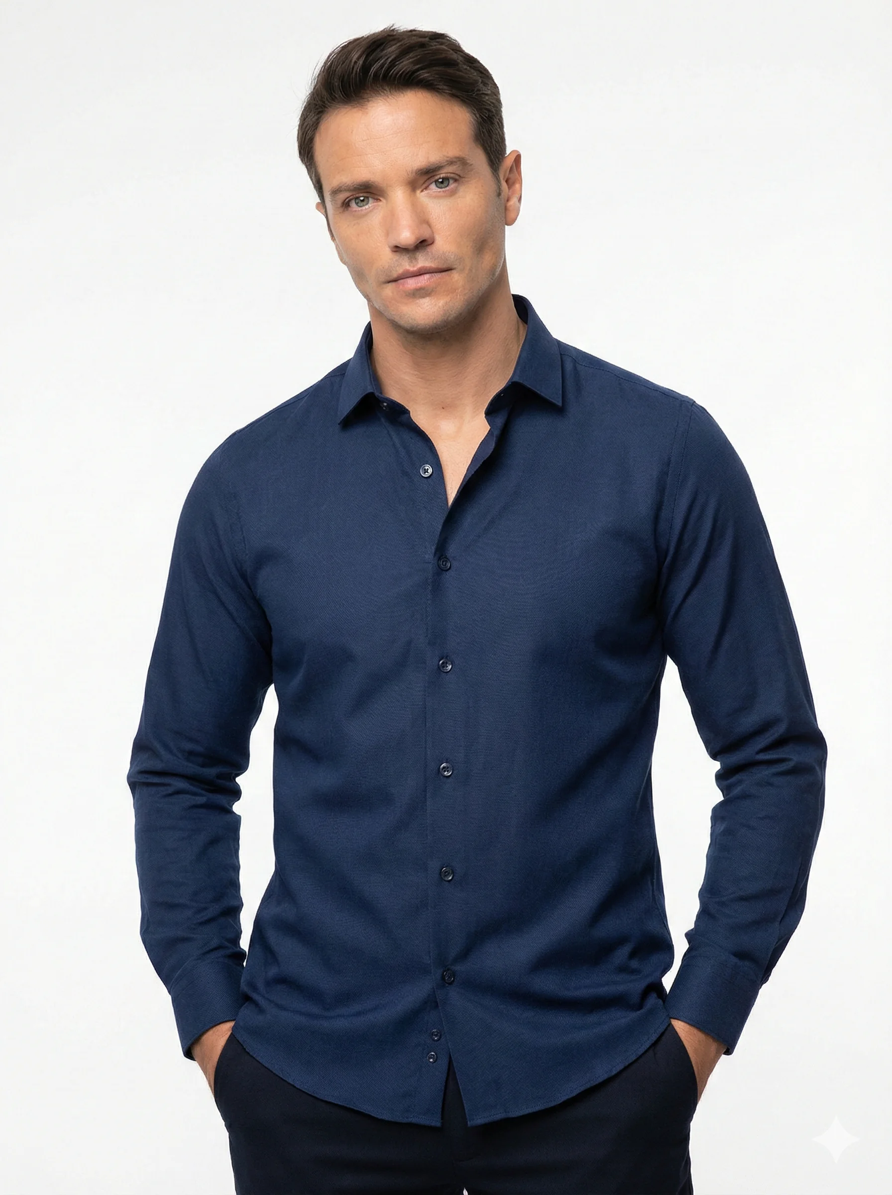 Lacivert Düz Renk Pamuklu Erkek Gömlek