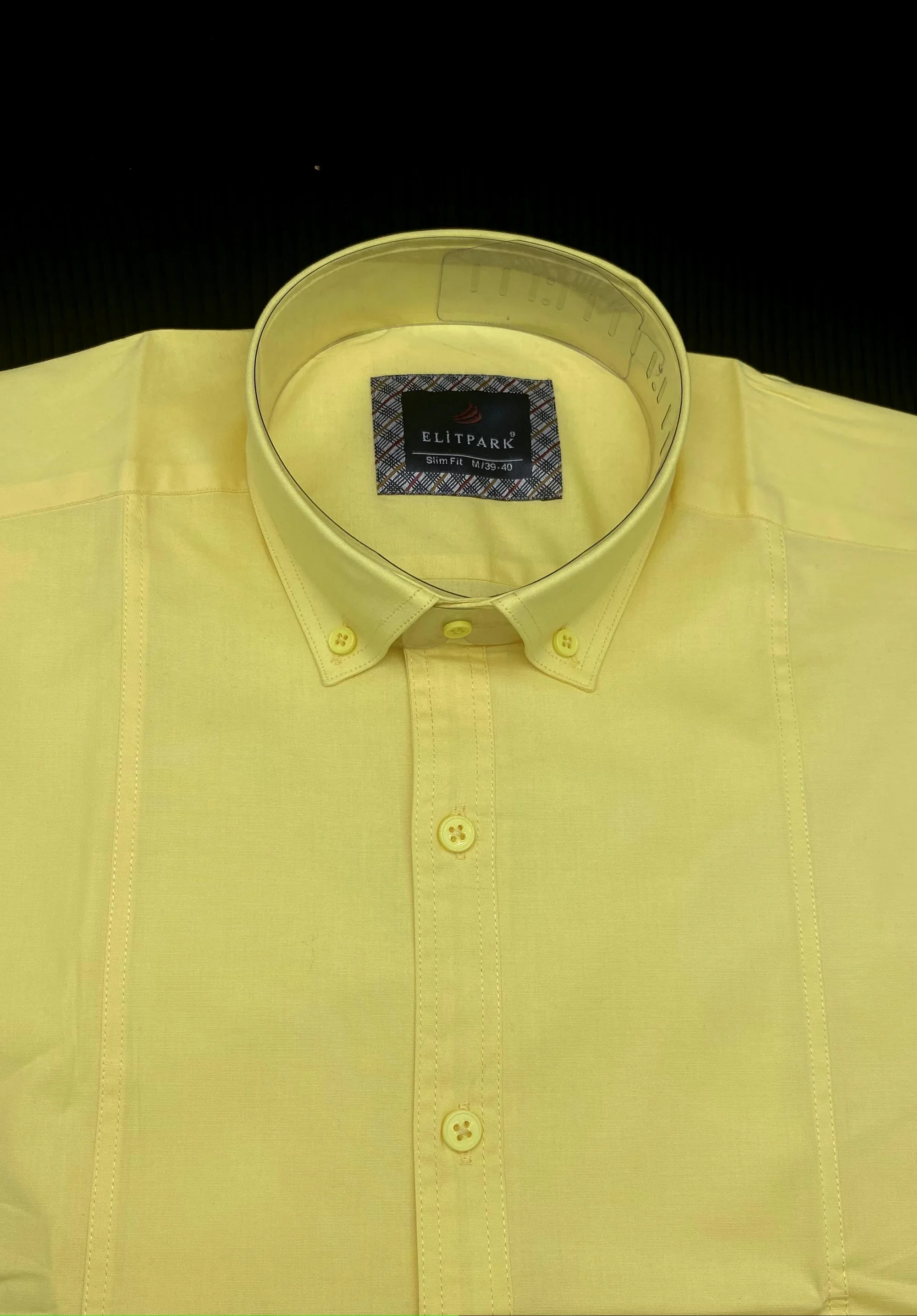 Sarı Düz Renk Ön Dikiş Detaylı Pamuklu Erkek Gömlek