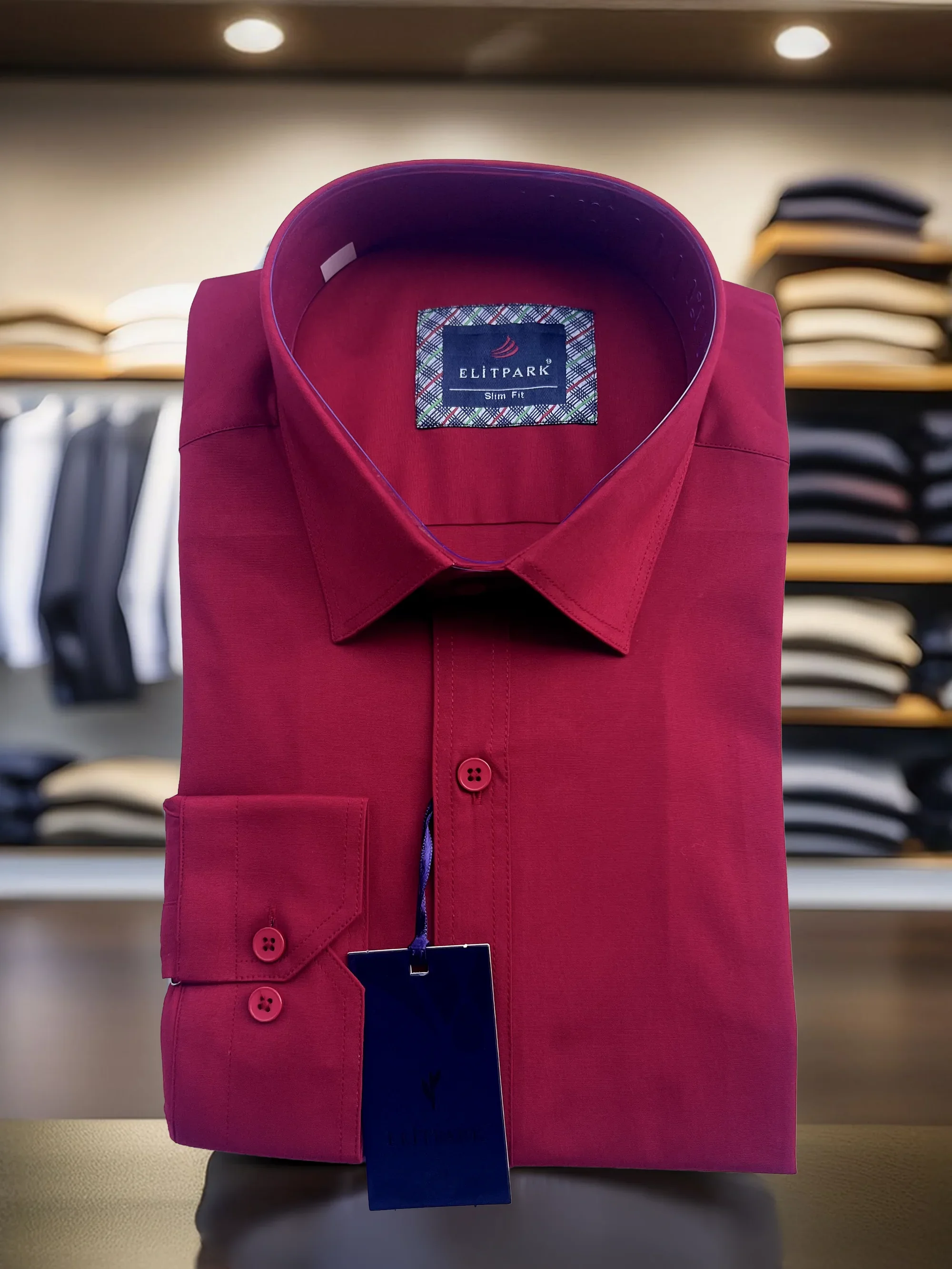 Kırmızı Düz Renk Ön Dikiş Detaylı Pamuklu Erkek Gömlek