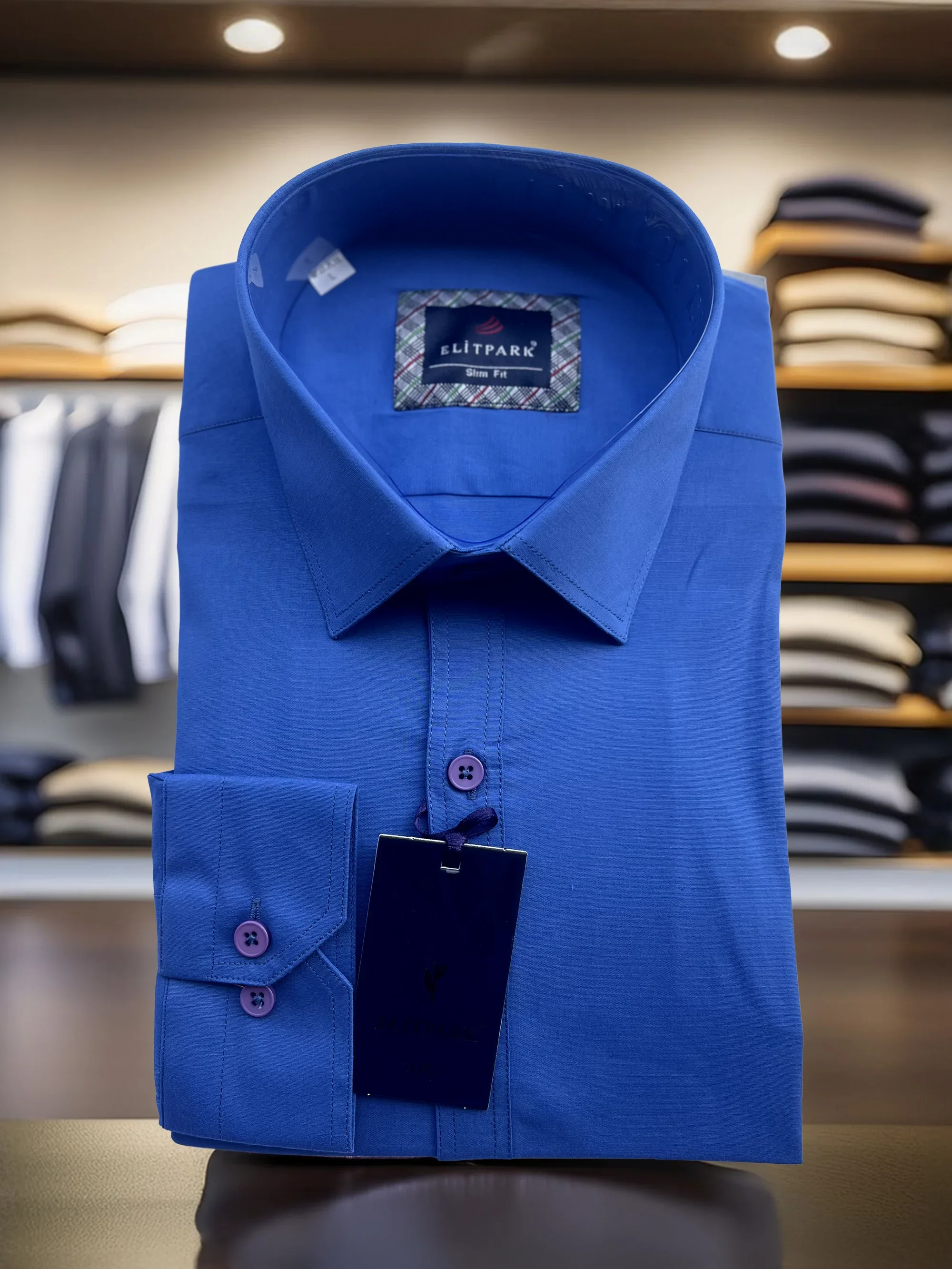 Koyu Mavi Düz Renk Ön Dikiş Detaylı Pamuklu Erkek Gömlek