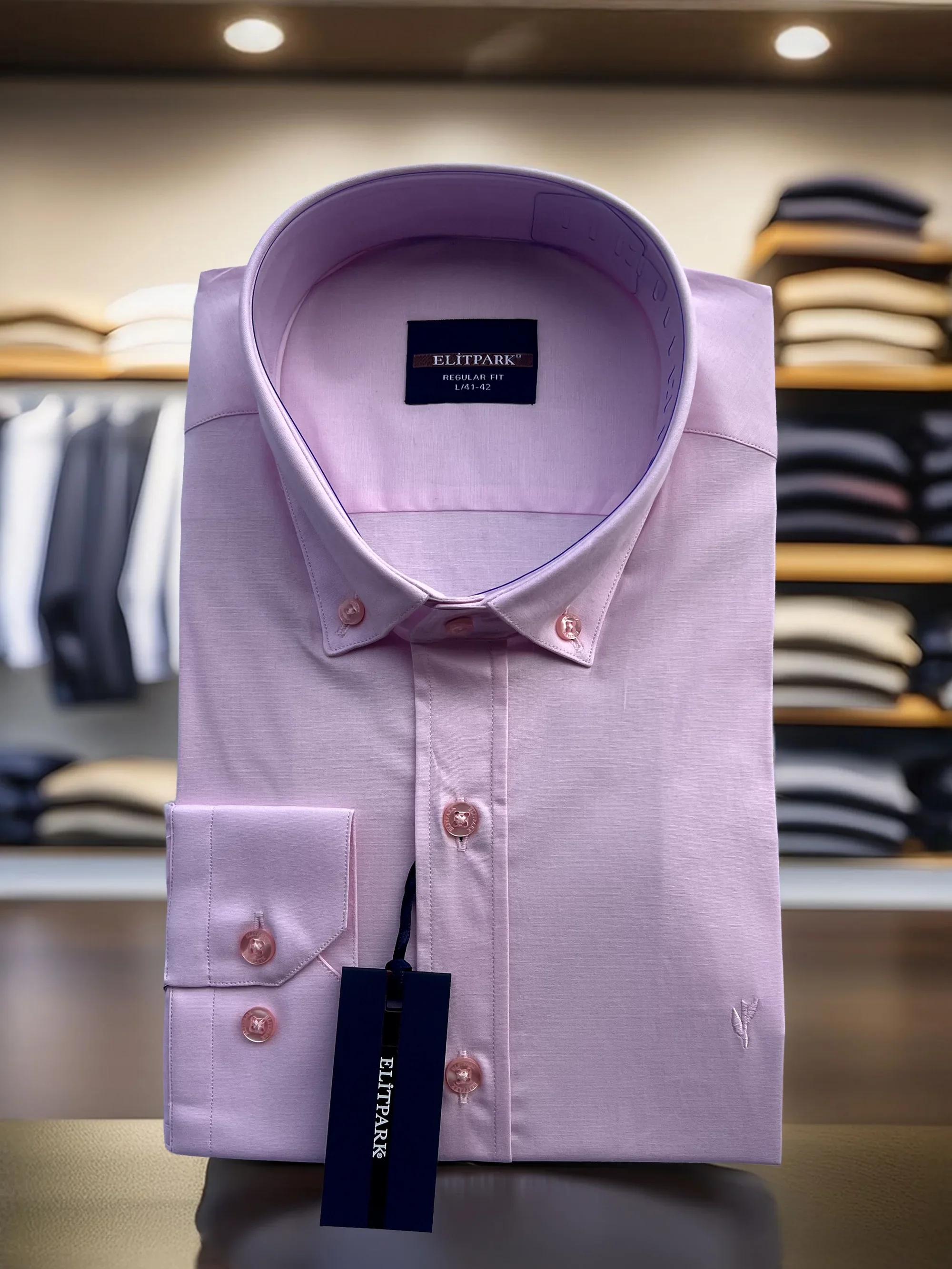 Açık Pembe Düz Renk  %100 Pamuk Erkek Gömlek