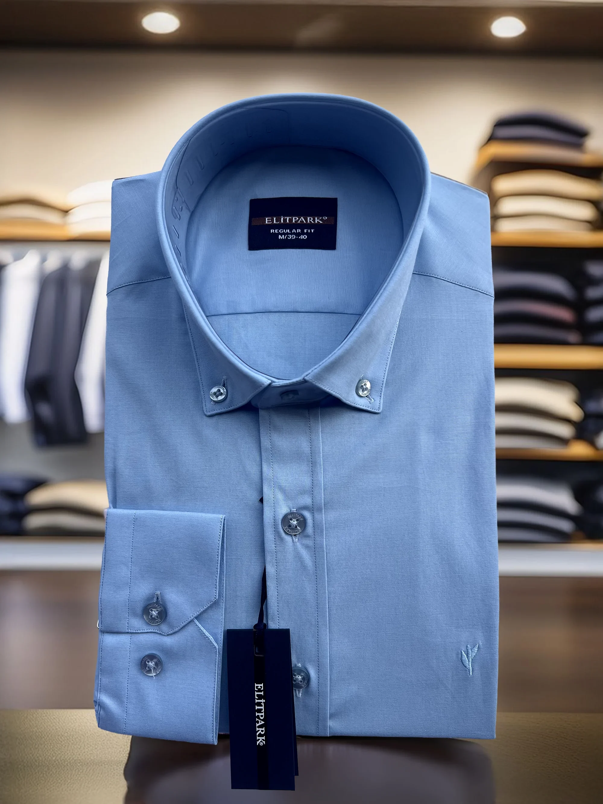 Açık Mavi Düz Renk  %100 Pamuk Erkek Gömlek