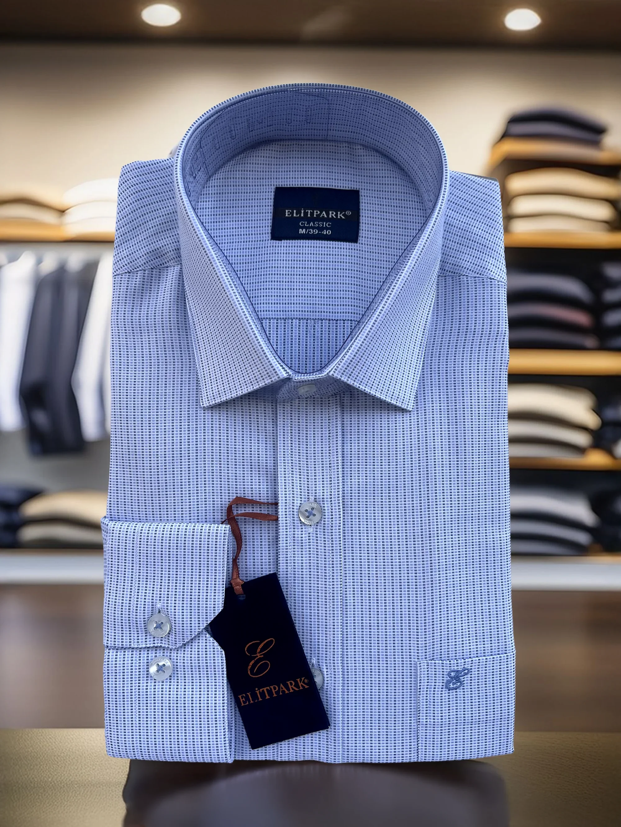 Classic Fine Pattern Açık Mavi Pamuklu Cepli Erkek Gömlek