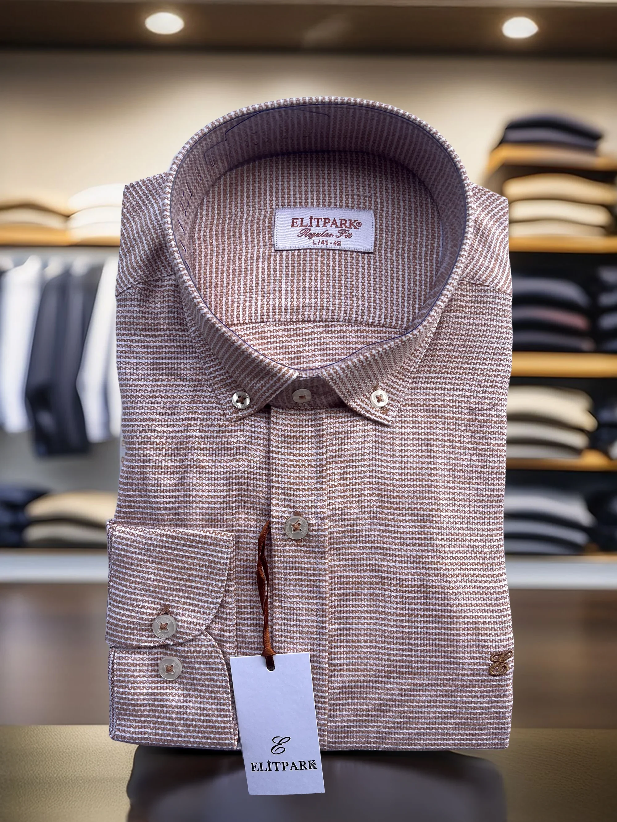 %100 Pamuk  Açık Kahve  Erkek Gömlek