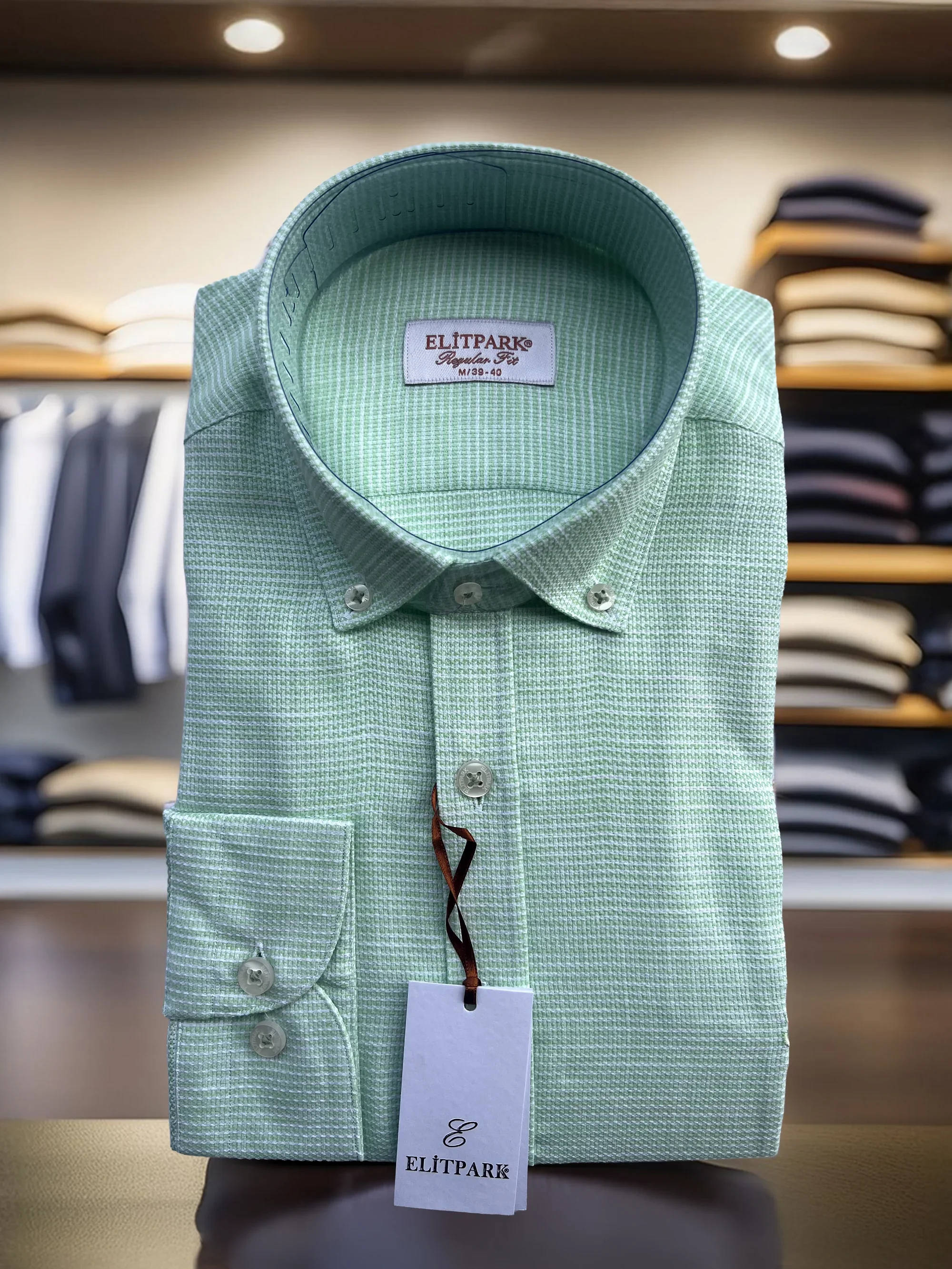 %100 Pamuk  Fıstık Yeşili  Erkek Gömlek