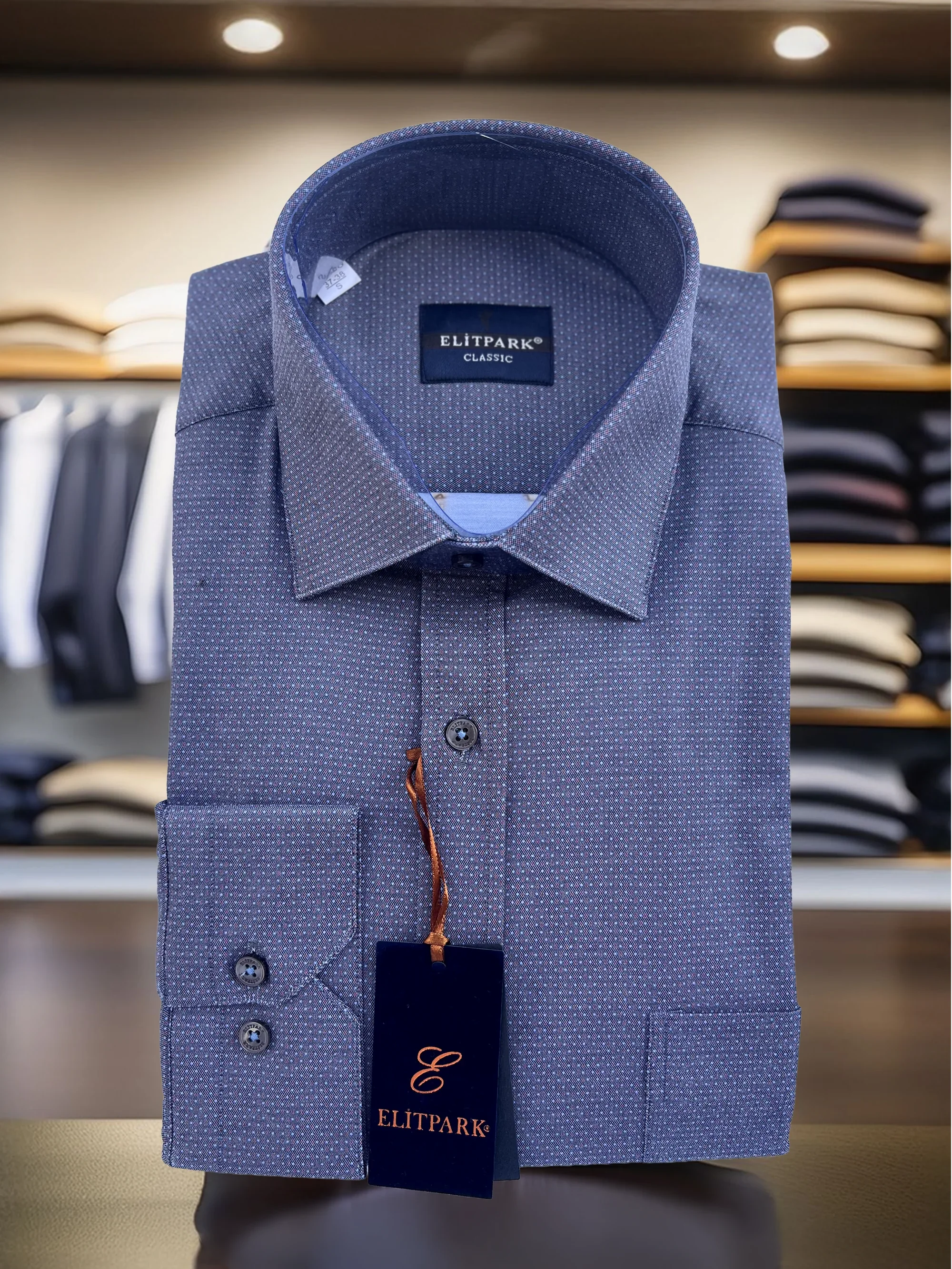 Nokta Desenli Pamuklu Cepli Kiremit Erkek Gömlek