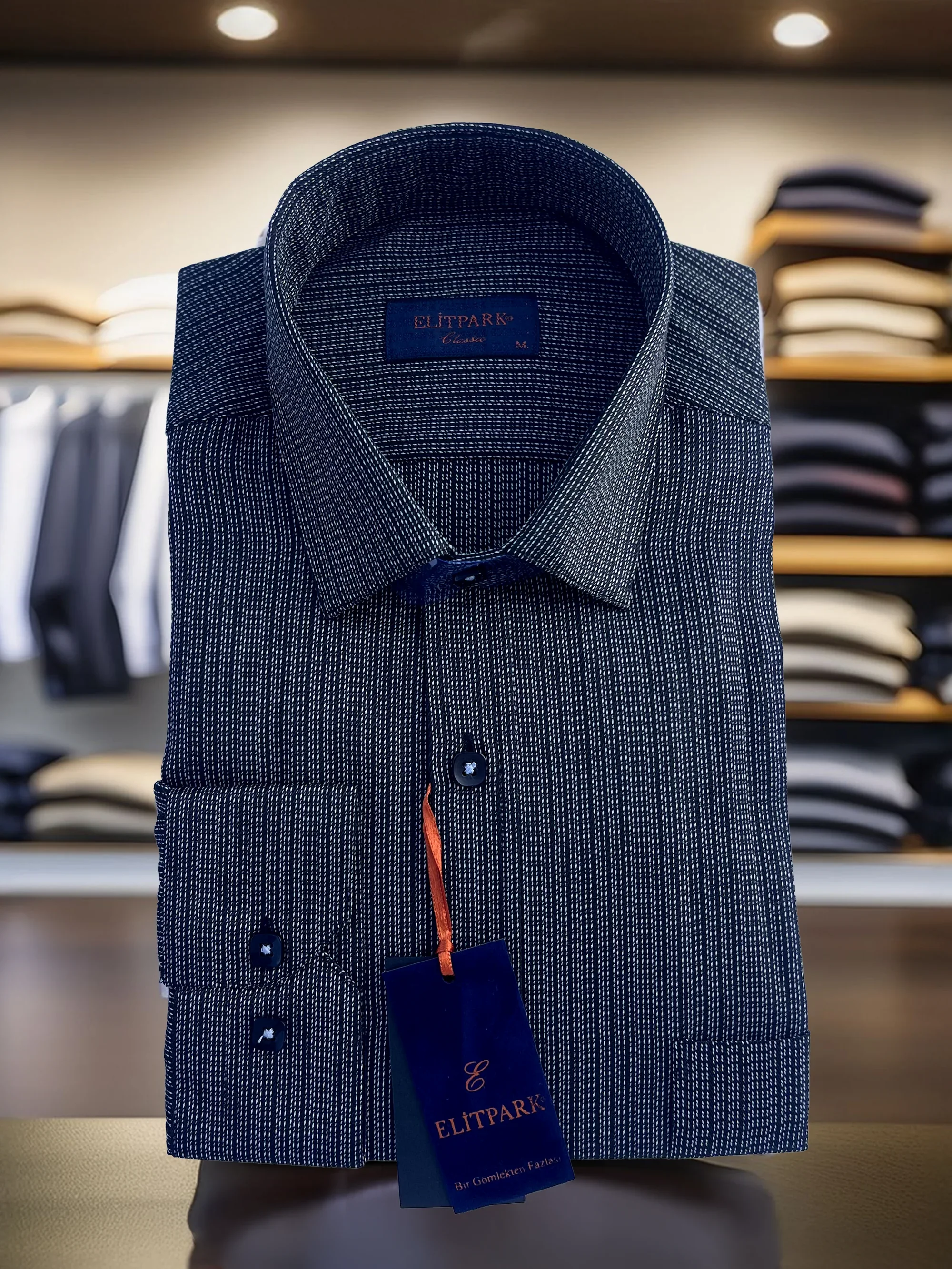 Midnight Texture Desenli Pamuklu Cepli Erkek Gömlek