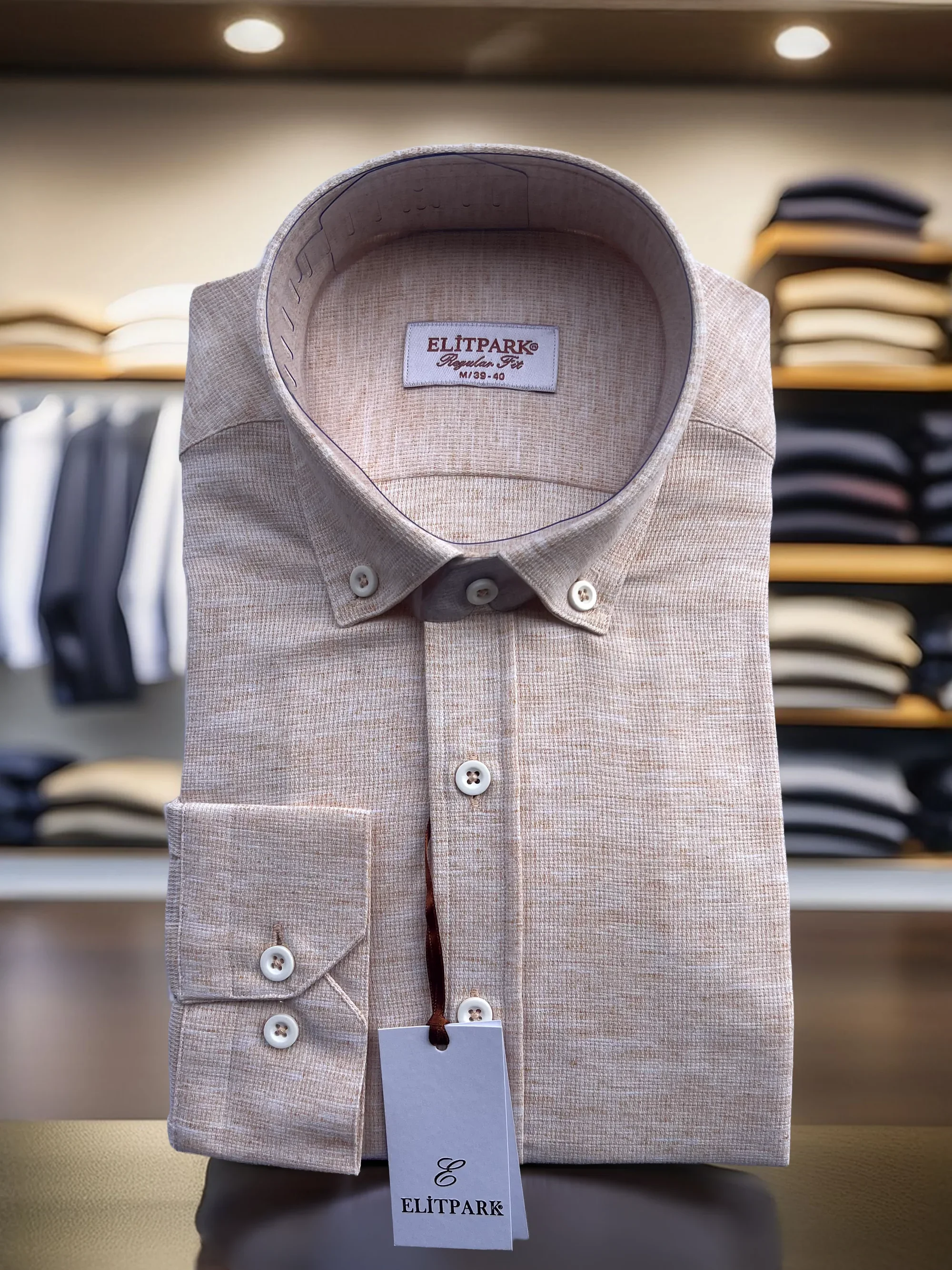 %100 Pamuk  Bej  Erkek Gömlek